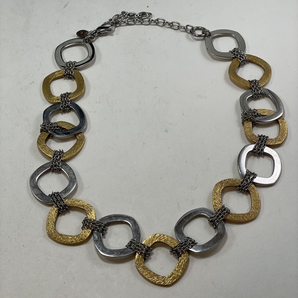 QVC Steel By Design Two Tone 28” Necklace & 8” Bracelet Earrings Rounded Square - Picture 15 of 16